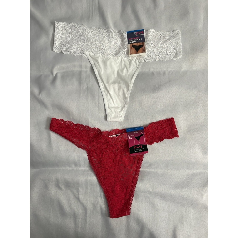 NEW Maidenform Luxurious Lace Thong Multicolor DMESLT 2 Pair Thong Womens Xlarge